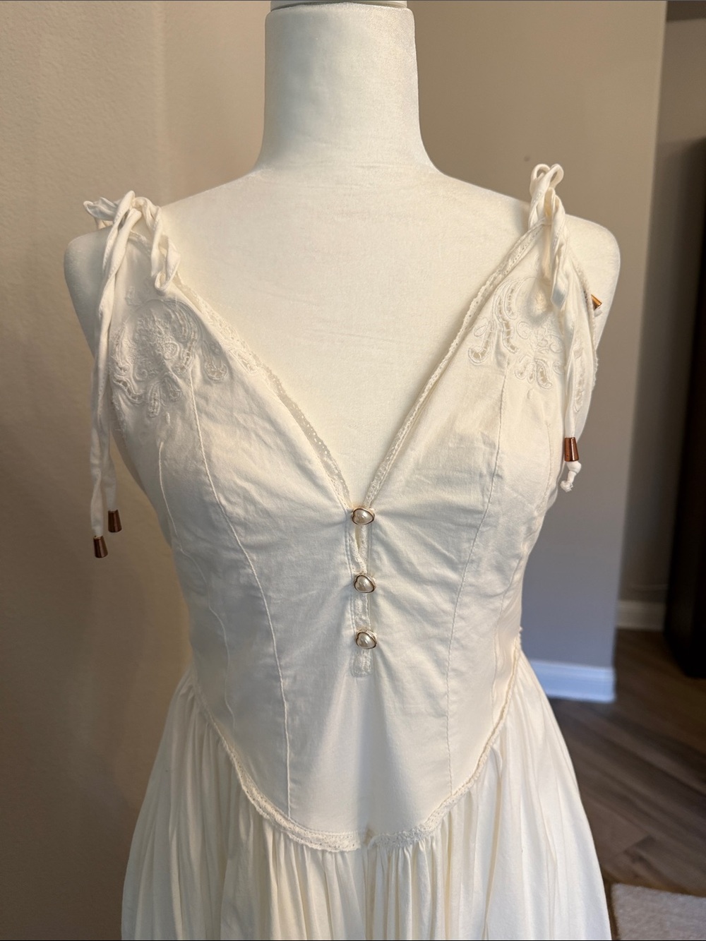 Free People Ivory Maxi Dress with Tie Straps - Picture 3 of 11